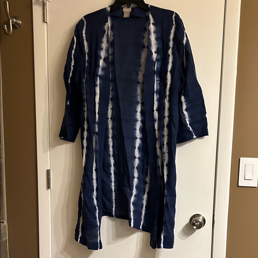 Chico's Navy Open-Front Lightweight Duster